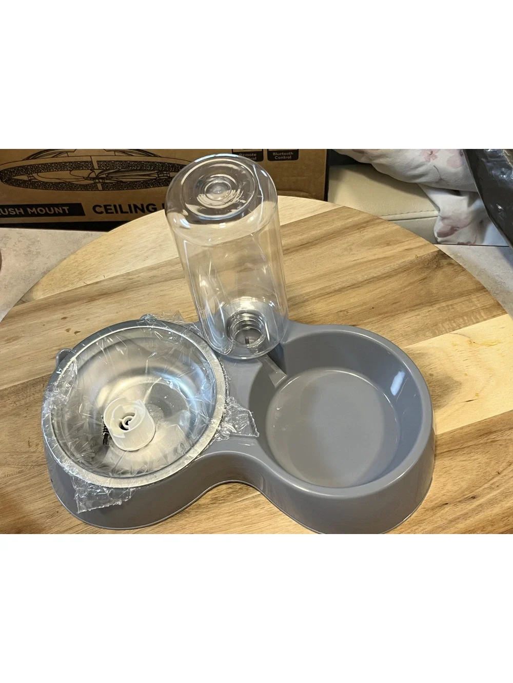 Dual Pet Feeder with Water Dispenser - Gray Durable Plastic